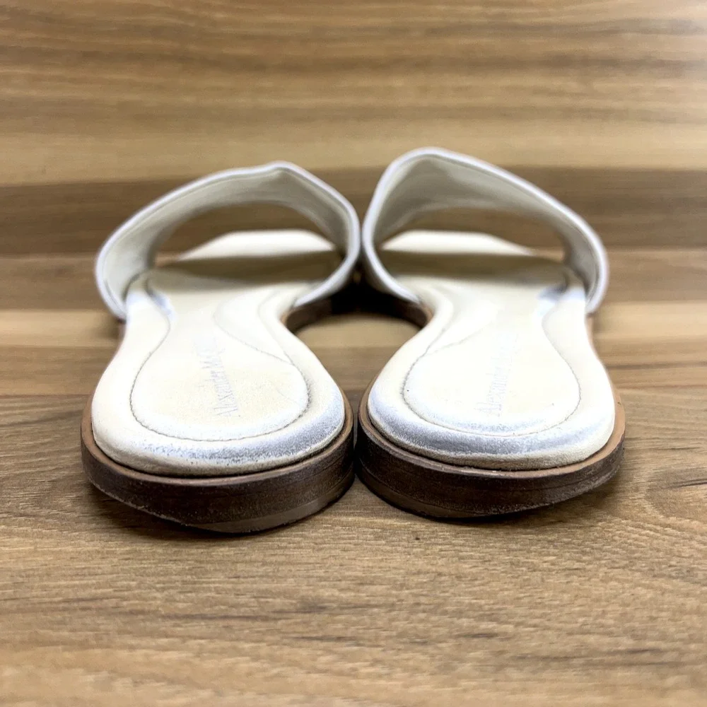 Alexander Mcqueen Slide Sandals 10 EU 40 White Beige Neutrals Leather Square Toe